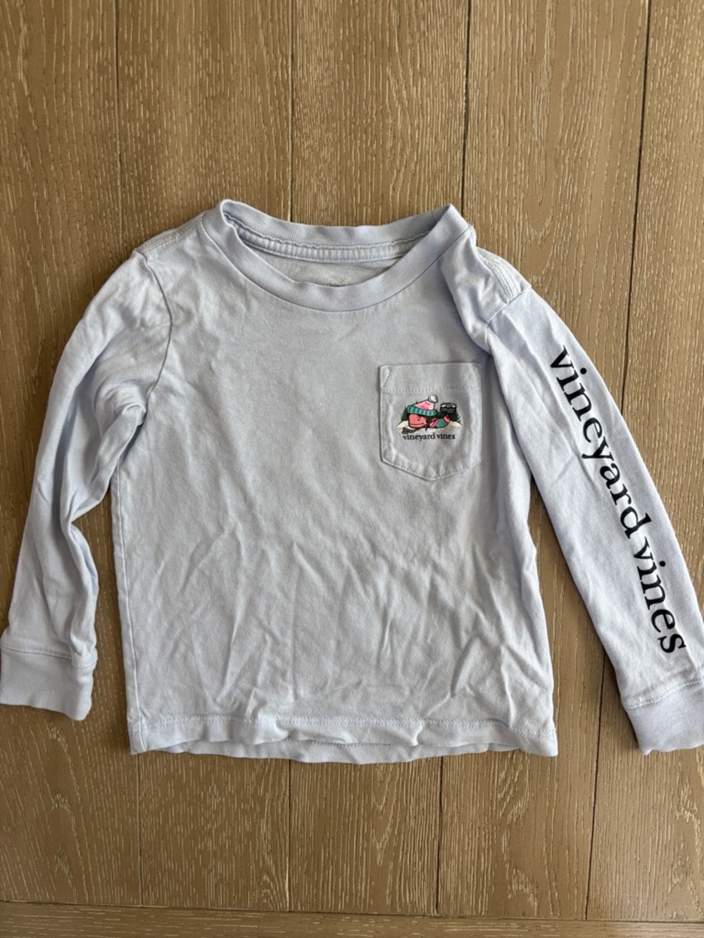 Vineyard Vines Pale Blue Long-Sleeve Kids Pocket Tee with Sleeve Logo